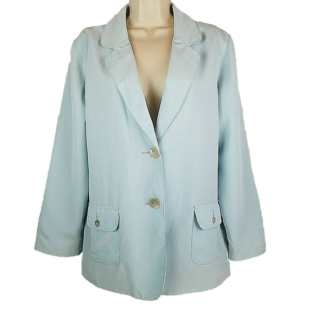 Orvis Womens Blazer Jacket 12 Blue Long Sleeves Lined Spring Career Office Core